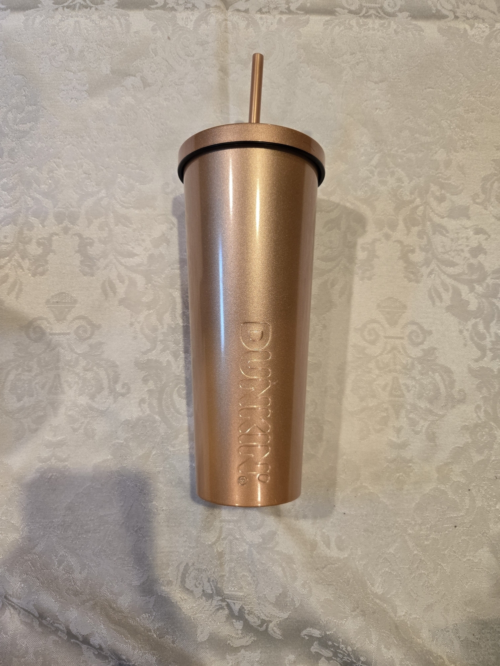 Metalic Gold Dunkin Stainless Tumbler with Straw